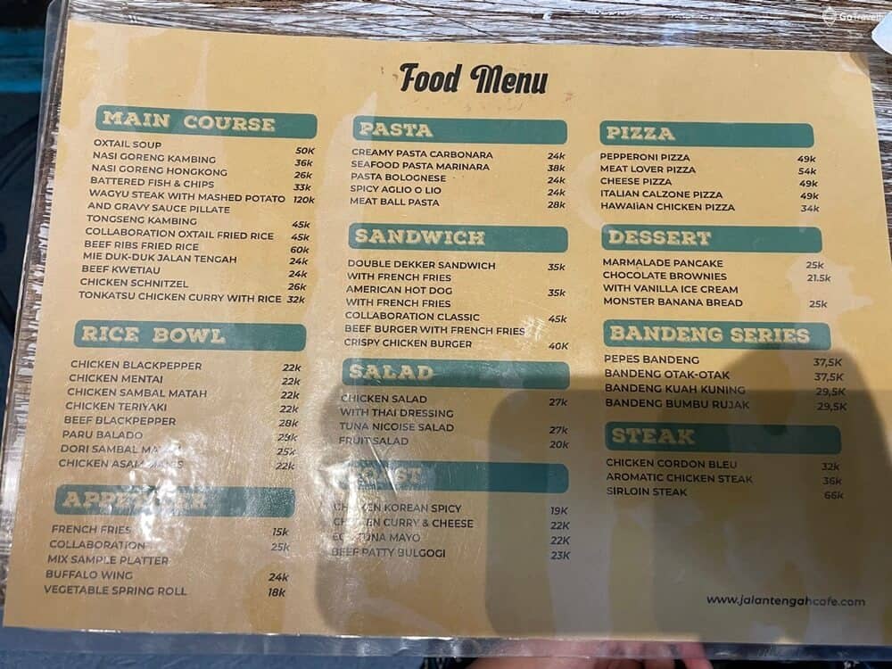 menu Cafe Jalan Tengah